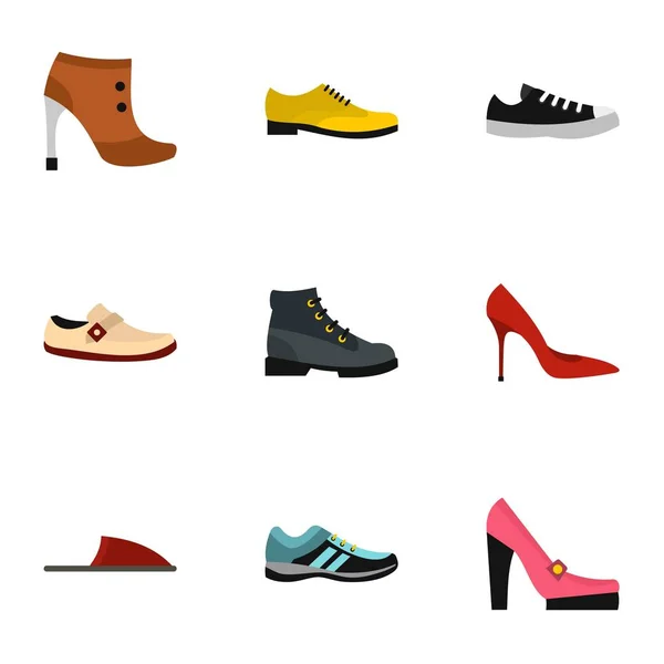 Tipos de zapatos conjunto de iconos, estilo plano — Vector de stock