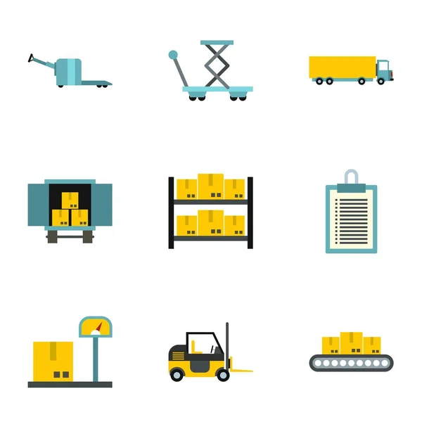 Warehouse icons set, flat style Stock Illustration