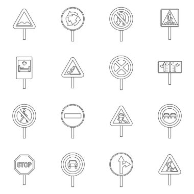 Farklı yol işaretleri Icons set, anahat stili