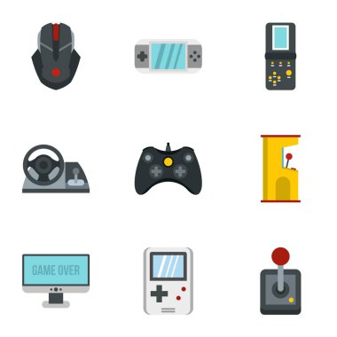 Bilgisayar oyunları Icons set, düz stil