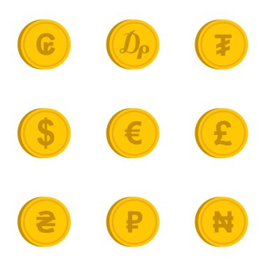 Para birimi simgeleri seti, düz stil