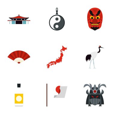 Japonya Icons set, düz stil