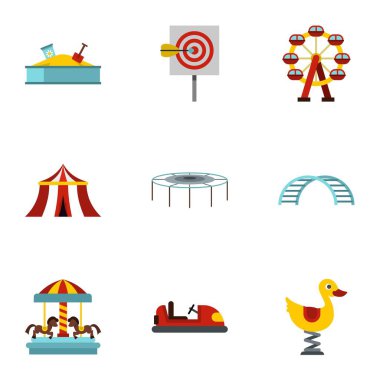 Çocuklar rides Icons set, düz stil