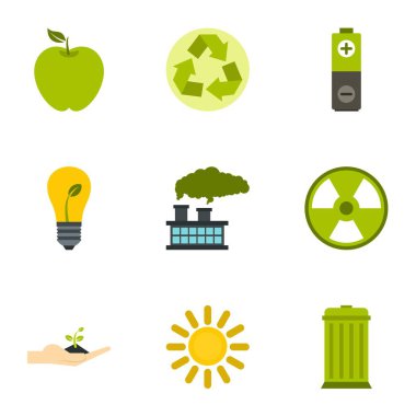 Ekoloji Icons set, düz stil