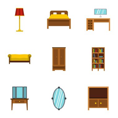 Ev mobilyası Icons set, düz stil