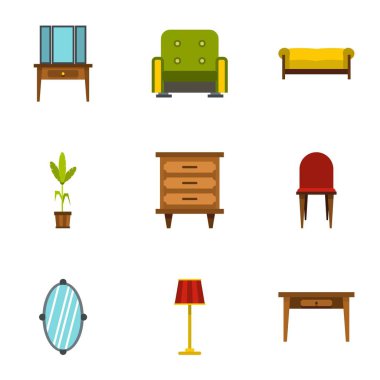 Ev ortamı Icons set, düz stil