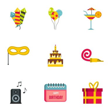 Doğum günü partisi Icons set, düz stil