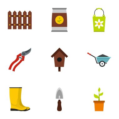 Icons set tarım, düz stil