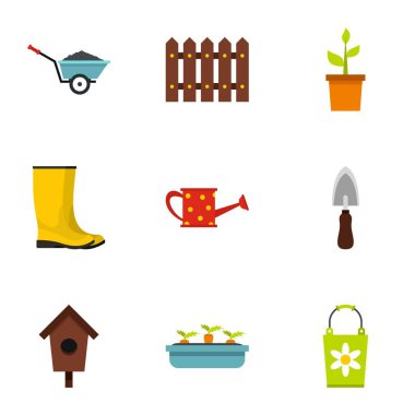 Bahçe Icons set, düz stil