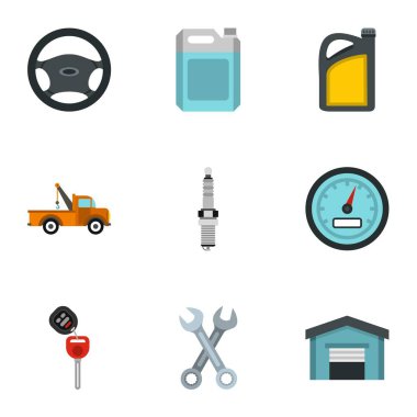 Onarım makine Icons set, düz stil