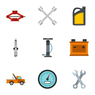 Araba Icons set, düz stil onarır