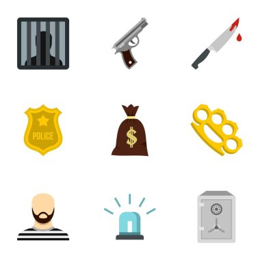 Yasadışı eylem Icons set, düz stil