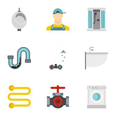 Tuvalet Icons set, düz stil
