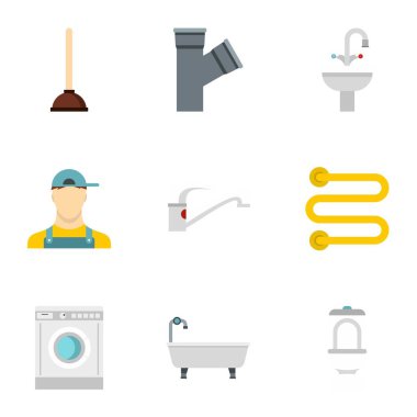 Icons set sıhhi tesisat, düz stil