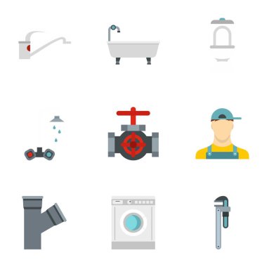 Sıhhi tesisat Icons set, düz stil