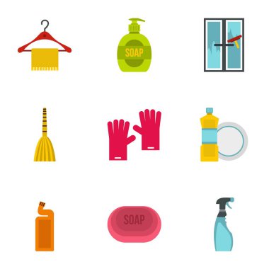 Icons set temizlik, düz stil