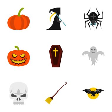 Cadılar Bayramı tatil simgeler ayarla, stil düz