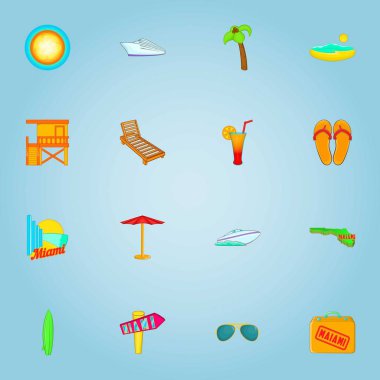 Miami Icons set, karikatür tarzı kal
