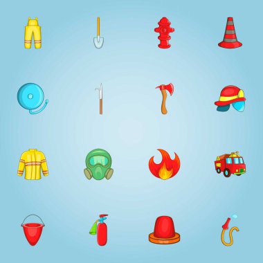 Yangın Servisi Icons set, karikatür tarzı