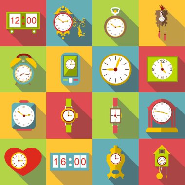 Farklı saatler Icons set, düz stil