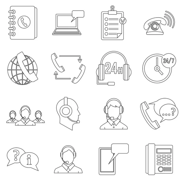 Symboles du centre d'appels icônes ensemble, style contour — Image vectorielle
