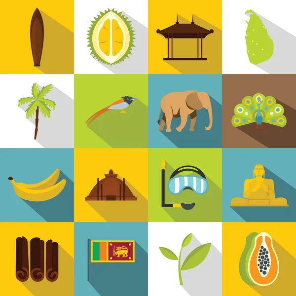 斯里兰卡旅行图标设置、 平风格 — 图库矢量图片