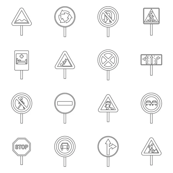 Różne drogi znaki zestaw ikon, styl konturu — Wektor stockowy