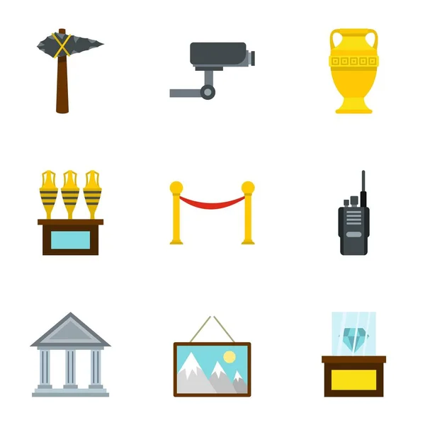 Gonna museum iconen set, vlakke stijl — Stockvector