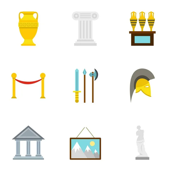 Conjunto de iconos históricos del museo, estilo plano — Vector de stock