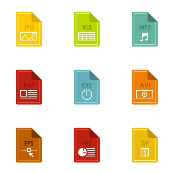 Tipi di file set di icone, stile piatto — Vettoriale Stock