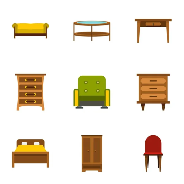 Набор иконок домашней мебели, плоский стиль — стоковый вектор