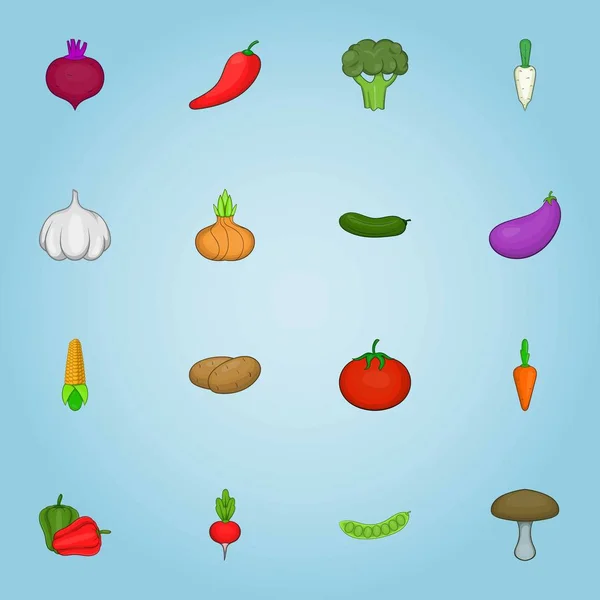 Groenten iconen set, cartoon stijl — Stockvector