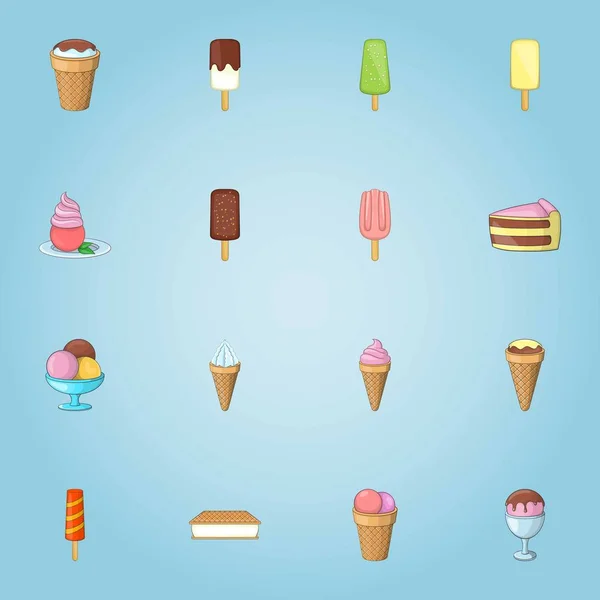 Ice cream ikonok beállítása, rajzfilm stílusú — Stock Vector