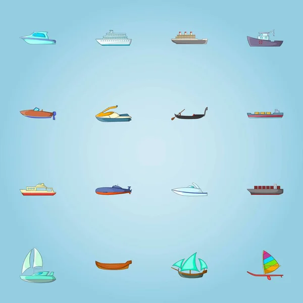 Set von Schiffsikonen, Cartoon-Stil — Stockvektor