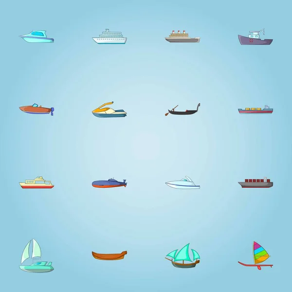 Schip iconen set, cartoon stijl — Stockvector