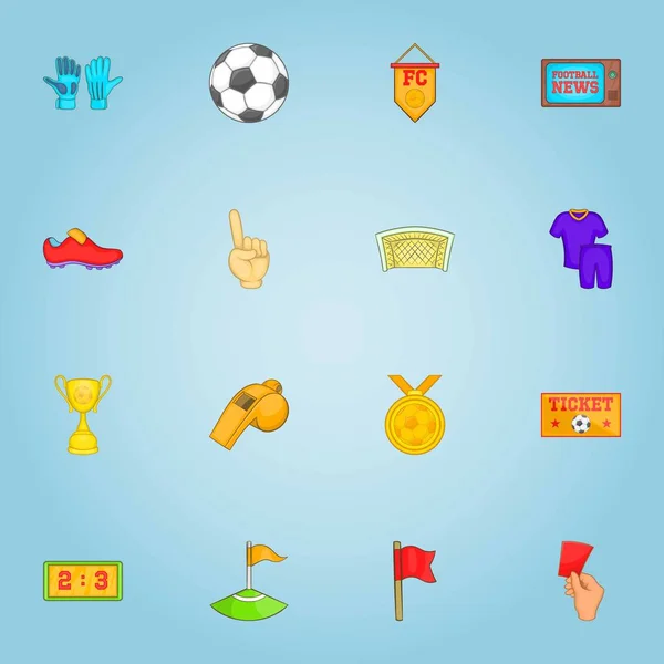 Ensemble d'icônes de football, style dessin animé — Image vectorielle