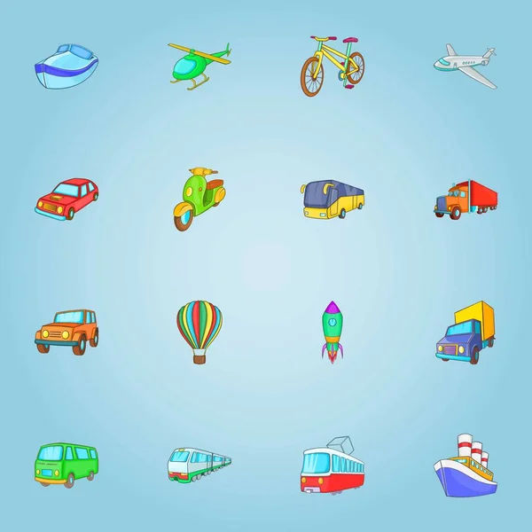 Conjunto de iconos de transporte, estilo de dibujos animados — Vector de stock