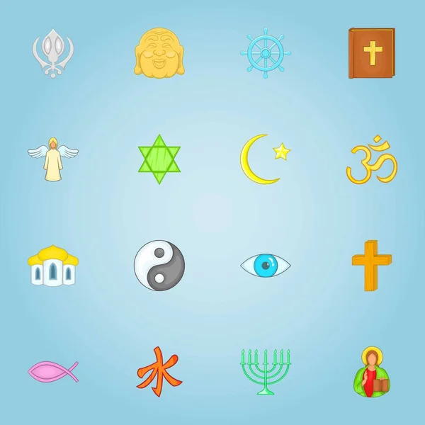 Religious icons set, cartoon style — Stock Vector