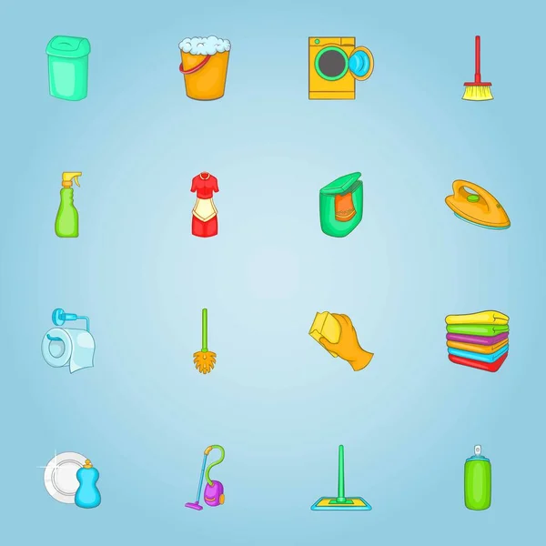Conjunto de iconos de casa de limpieza, estilo de dibujos animados — Vector de stock
