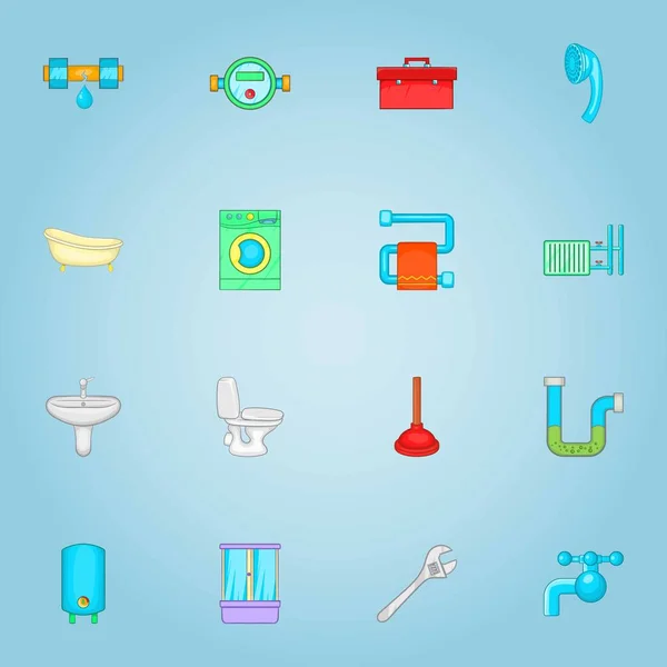 Sanitärgeräte Icons Set, Cartoon-Stil — Stockvektor