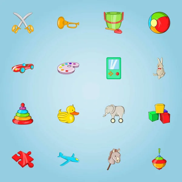 Juego de iconos de juguete para niños, estilo de dibujos animados — Vector de stock