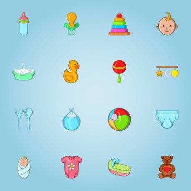 Bebek bakım simgeleri ayarla, tarzı çizgi film