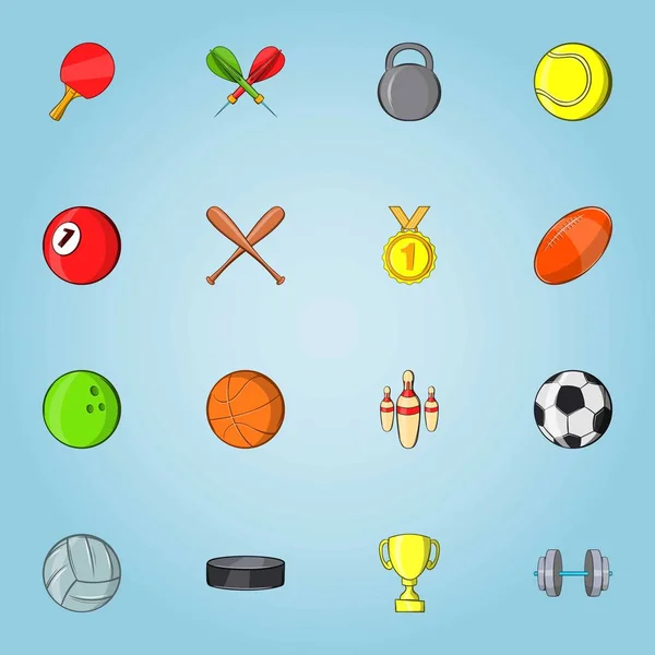 Conjunto de ícones de material esportivo, estilo cartoon —  Vetores de Stock