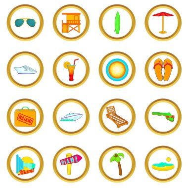 Miami seti, karikatür tarzı vektör