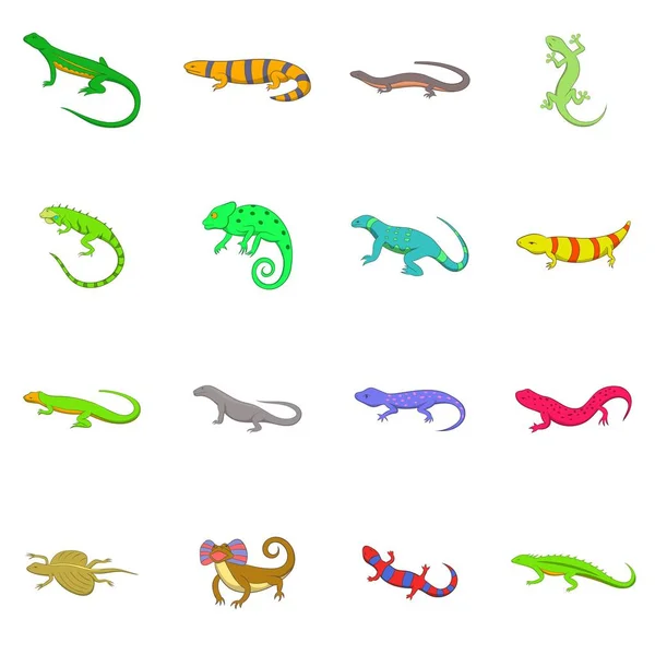 Juego de iconos de lagarto, estilo de dibujos animados — Vector de stock