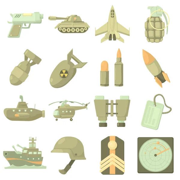 Conjunto de iconos militares, estilo de dibujos animados — Vector de stock