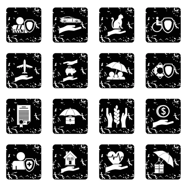 Insurance icons set, grunge style — Stock Vector