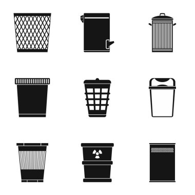 Çöp can Icons set, basit tarzı