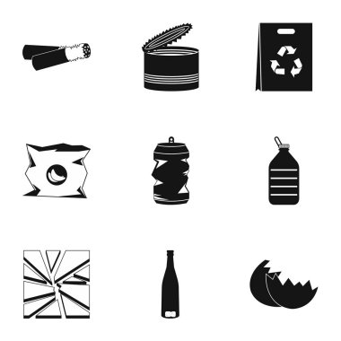 Atık Icons set, basit tarzı türleri