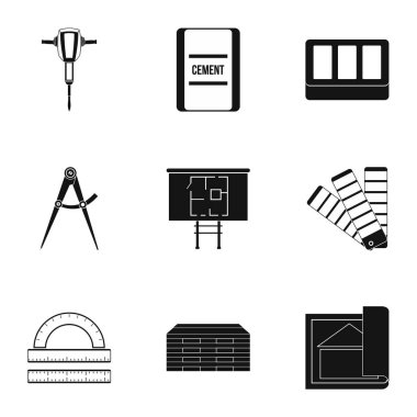 İnşaat araçları Icons set, basit tarzı